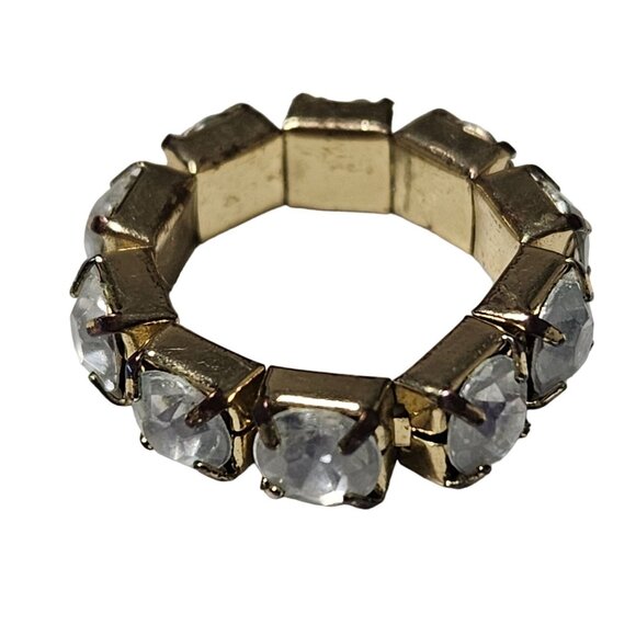 Elegant Gold Tone Rhinestone Chunky Stretch Ring Womens Size 5-6 Fashion Jewelry - Picture 1 of 3